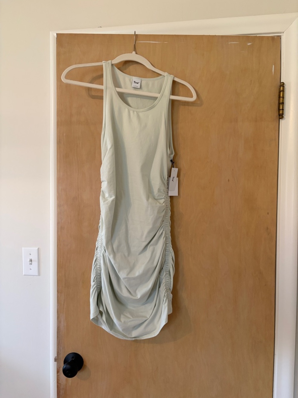 Aritzia Light Sage Green Ruched Mini Dress